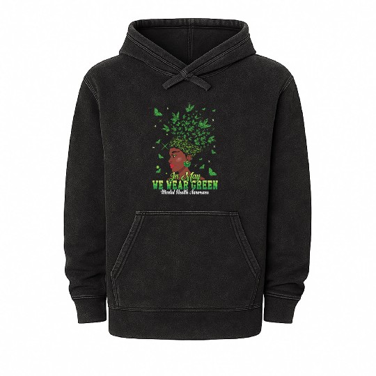 May Green Mental Health Awareness Month Butterfly Mineral Wash Hoodies