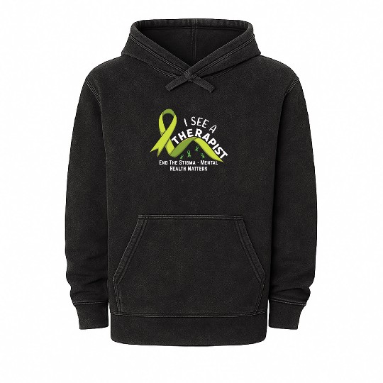 May Green End Stigma Mental Health Awareness Mineral Wash Hoodies