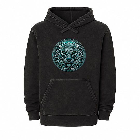 Lion Abstract Ornament Mandala | Lion Design Mineral Wash Hoodies