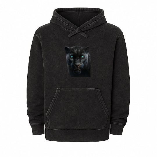 Black panther with blue eyes design wild animal Mineral Wash Hoodies
