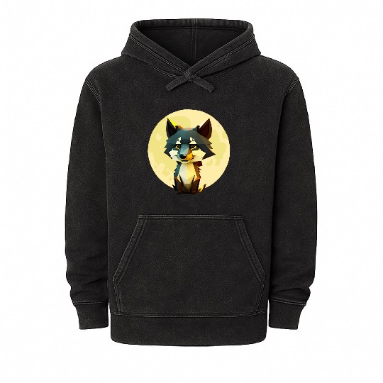 Wolf howling at the moon graphic Mineral Wash Hoodies