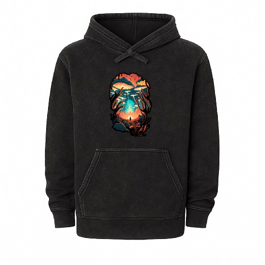 Psychedelic Forest Surreal Wanderer Mushrooms Mineral Wash Hoodies