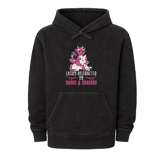 Easily Distracted By Books And Dragons Myth Dragon Mineral Wash Hoodies