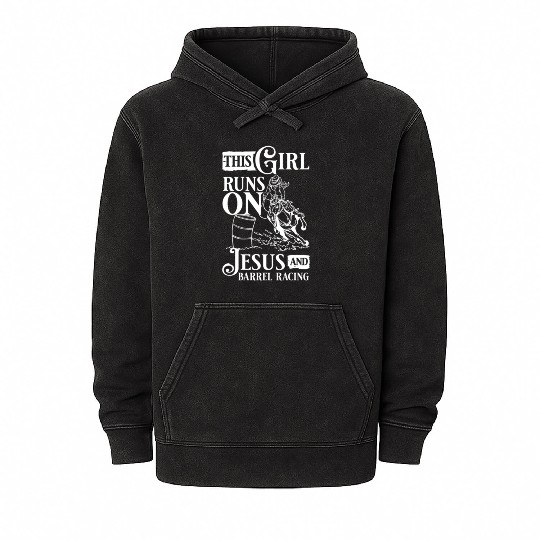 This Girl Runs Jesus Barrel Racing vintage Mineral Wash Hoodies