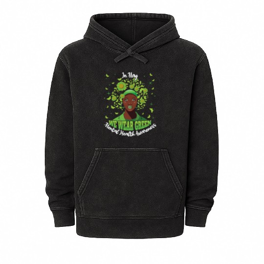 Butterfly May Green Mental Health Awareness Month Mineral Wash Hoodies