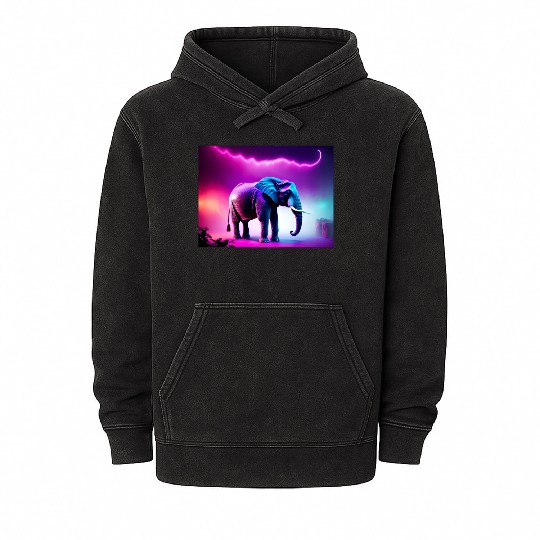 Trance Neon Elephant Graphic Mineral Wash Hoodies