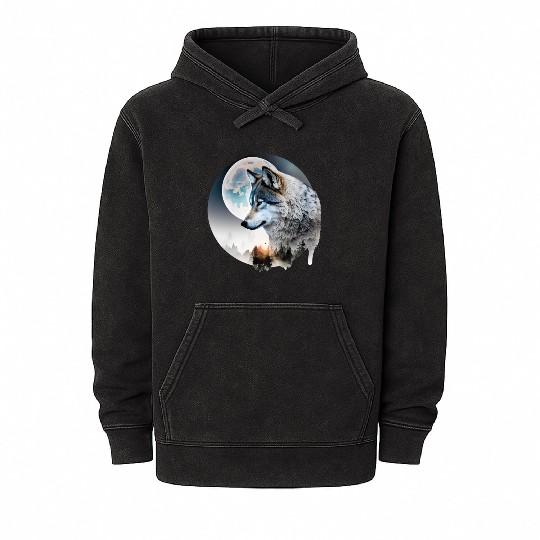 Wolf Moonlight Forest Wild Werewolf Watercolor 3 Mineral Wash Hoodies