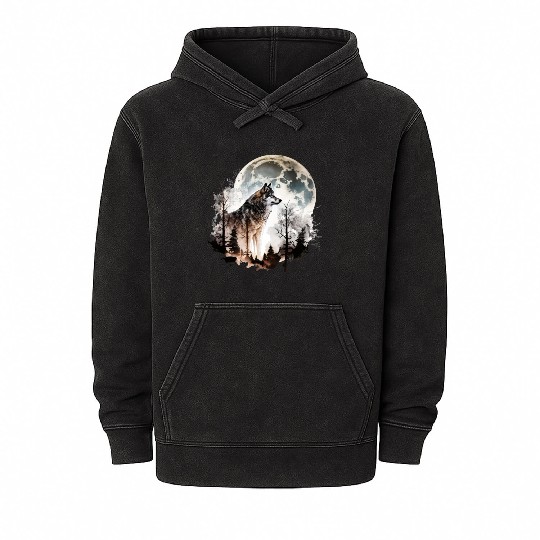 Wolf Moonlight Forest Wild Werewolf Watercolor 5 Mineral Wash Hoodies