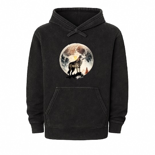 Wolf Moonlight Forest Wild Werewolf Watercolor 4 Mineral Wash Hoodies