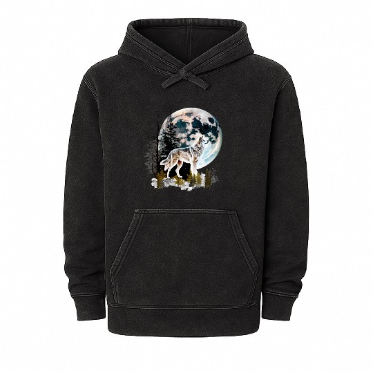 Wolf Moonlight Forest Wild Werewolf Watercolor 2 Mineral Wash Hoodies