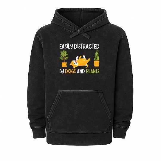 Easily Distracted by Dogs And Plants Mineral Wash Hoodies