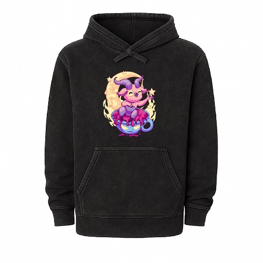 Pastel Goth Kawaii Baphomet Tea Mineral Wash Hoodies