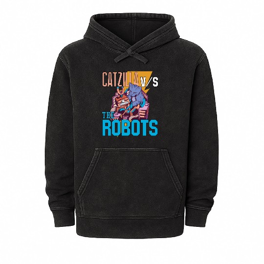 Catzilla Versus Robot Mineral Wash Hoodies