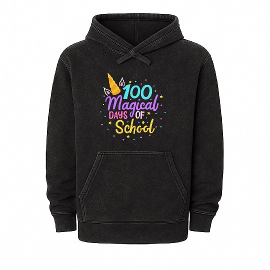 100 Days Of School Unicorn Teacher Student Mineral Wash Hoodies
