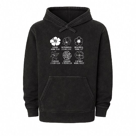 Loved John 3:16 Victorious 2 Cor 2:14 Mineral Wash Hoodies