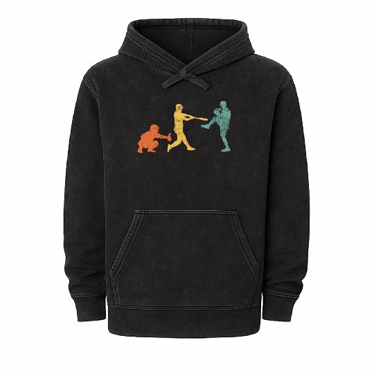 Baseball Catcher Pitcher Batter Vintage Mineral Wash Hoodies