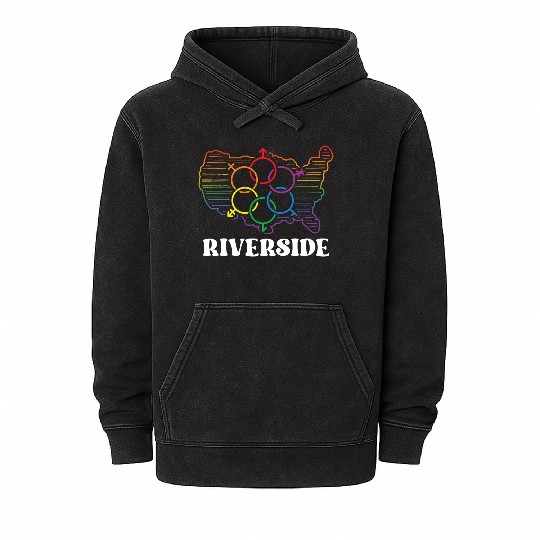 Riverside Pride Month Pride Flag LGBT Community LG Mineral Wash Hoodies