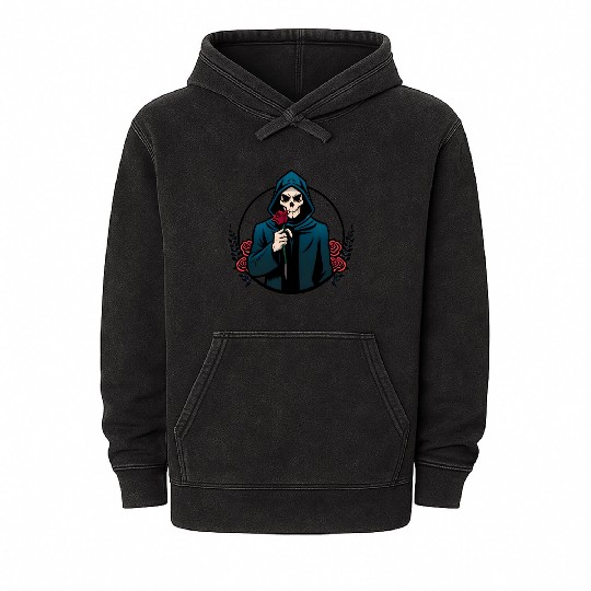 The Elegance of Death A Single Rose Grim Reaper Mineral Wash Hoodies