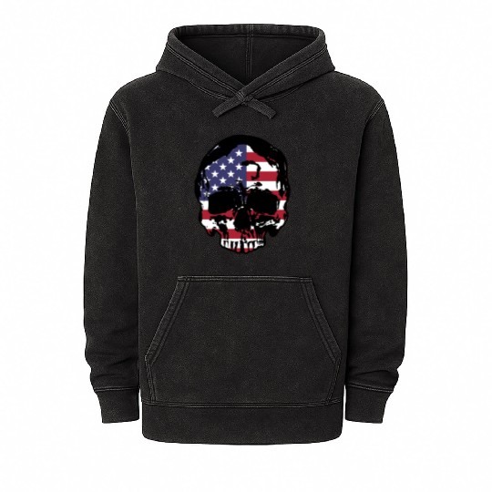 skull head with american flag Mineral Wash Hoodies