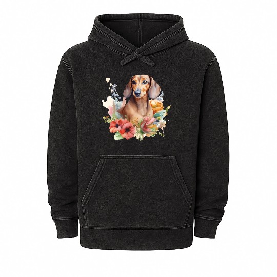 Dachshund Watercolor Bulldog Floral Mineral Wash Hoodies