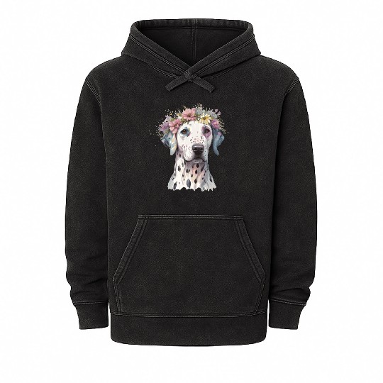Cute Dalmatian Flower Crown Pet Dog Puppy Mineral Wash Hoodies