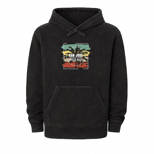 San Jose Costa Rica Artistic Palm Tree Retro Mineral Wash Hoodies