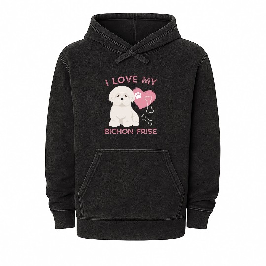 Cute puppy Bichon Frise Valentines Dog lover dogs Mineral Wash Hoodies
