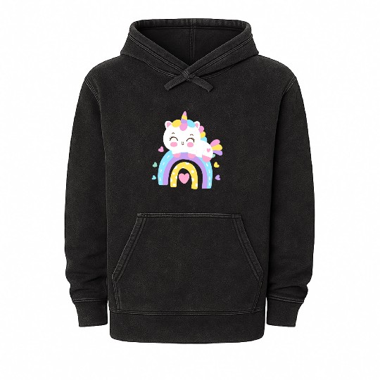 Sweet Kawaii Rainbow Unicorn Cute Girl Gift Mineral Wash Hoodies