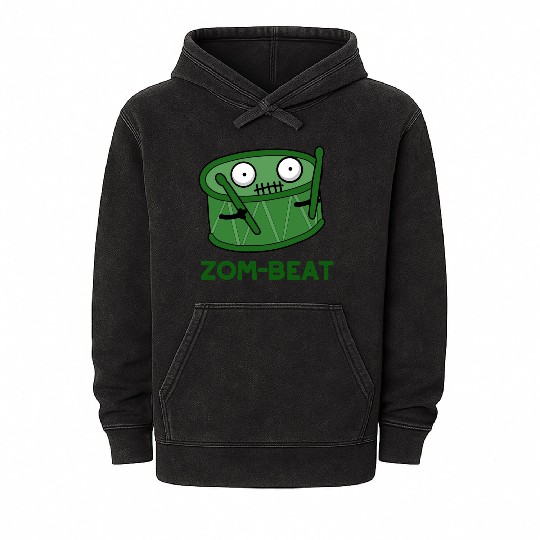 Zom Beat Cute Halloween Zombie Drum Mineral Wash Hoodies