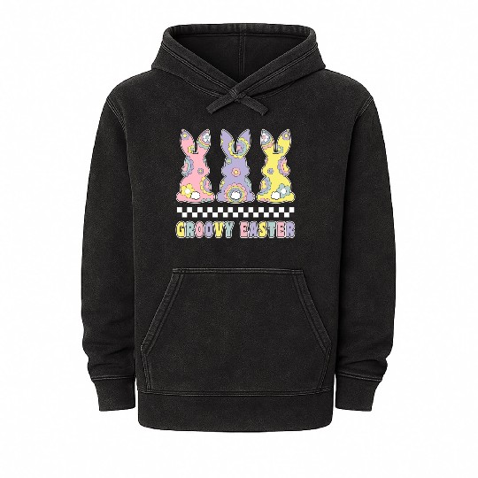 Groovy Easter Bunnies Retro Hippie Lover Easter Mineral Wash Hoodies