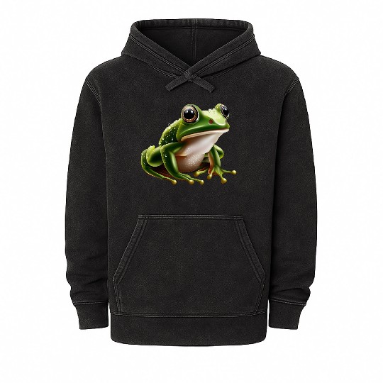 Rain frog water drop frog Mineral Wash Hoodies