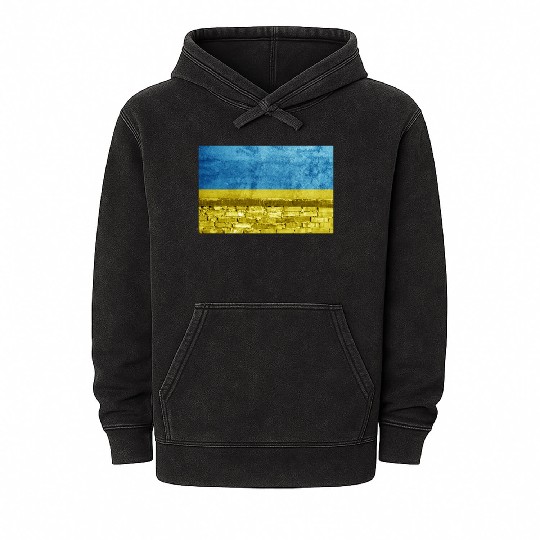 Brick wall with Ukraine flag Mineral Wash Hoodies