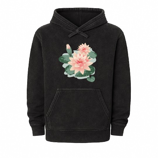 Water lily flower with bud in water lily pond Mineral Wash Hoodies