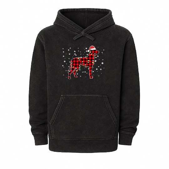 Great Dane Dog Santa Holiday Buffalo Plaid Mineral Wash Hoodies