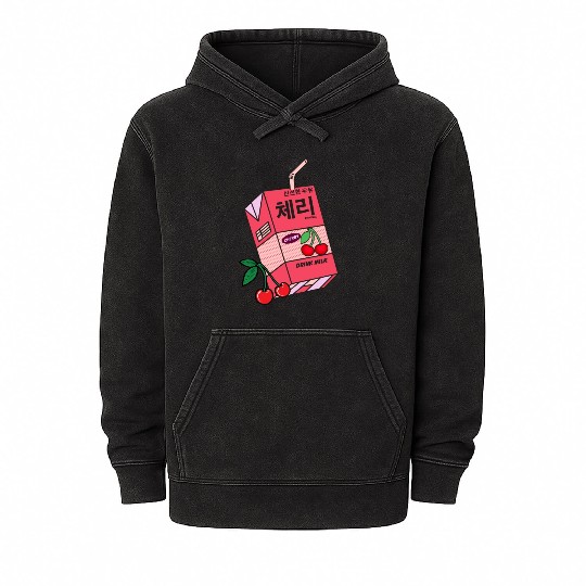 K Pop Cherry Milk Drink Korea Kpop Korean Drink Mineral Wash Hoodies
