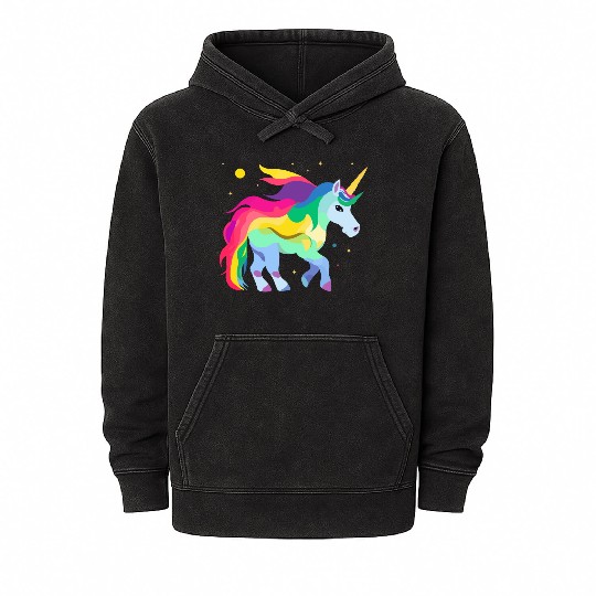 Magical and Colorful Unicorn Illustration Mineral Wash Hoodies