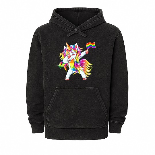 Dabbing Unicorn Gay Pride LGBT Mineral Wash Hoodies Lesbian