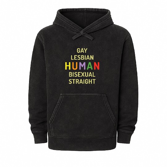 Humanity Human LGBTQ Rainbow LGBT Pride Month Mineral Wash Hoodies