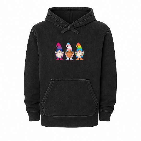 Cute Gnomes Elf LGBTQ Rainbow LGBT Pride Month Mineral Wash Hoodies
