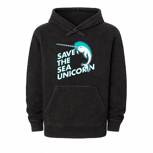 Funny Save the Sea Unicorn Narwhal Mineral Wash Hoodies