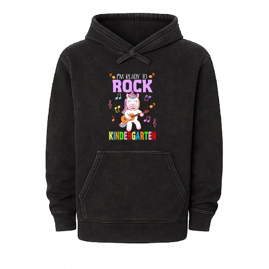 Kids Im Ready To Rock Kindergarten Unicorn Guitar Mineral Wash Hoodies