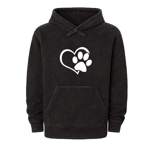 Dog Dad Mom Puppy Mineral Wash Hoodies Love Dogs Paw Print Heart