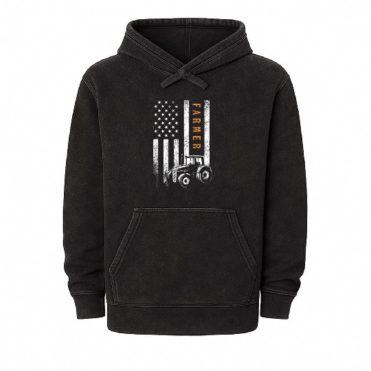 Farmer American Flag Design Farm Farming Mineral Wash Hoodies