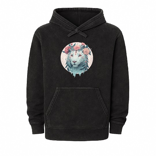 White Bengal Tiger Flower Crown Watercolor Safari Mineral Wash Hoodies