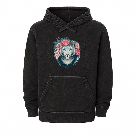 White Bengal Tiger Flower Crown Floral Animal Love Mineral Wash Hoodies