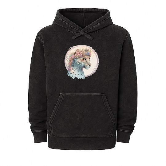 Cute Cheetah Flower Crown Floral Watercolor Animal Mineral Wash Hoodies