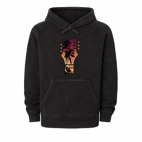 Sunset View On Guitar Head Mineral Wash Hoodies