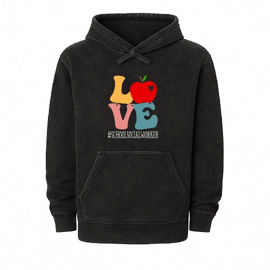 School Social Worker Love Apple Groovy Cute Back T Mineral Wash Hoodies