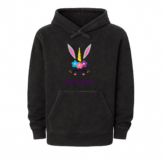 Easter Unicorn Bunny Cute Girl Flowers Ears Horn Mineral Wash Hoodies