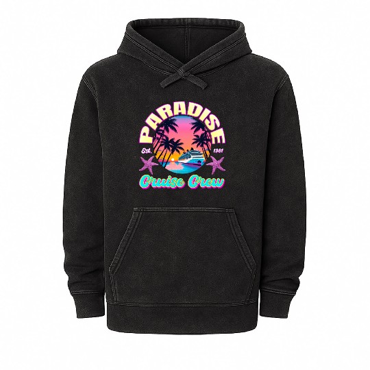 Paradise Cruise Crew-80's Miami Cruise Ship Design Mineral Wash Hoodies